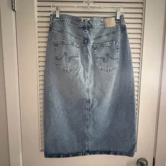 AG Jeans Alicia Denim Midi Skirt | Size 29 | Front Slit High-Waisted Classic Blu - Picture 8 of 12